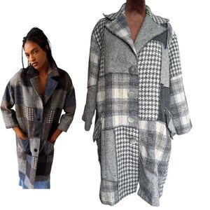 Magnolia Pearl Style Plaid Patchwork Transitional Spring Coat Size M